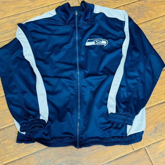 Seattle Seahawks NFL Brand Blue Full Zip Gray Track Jacket XXLarge - Picture 1 of 3
